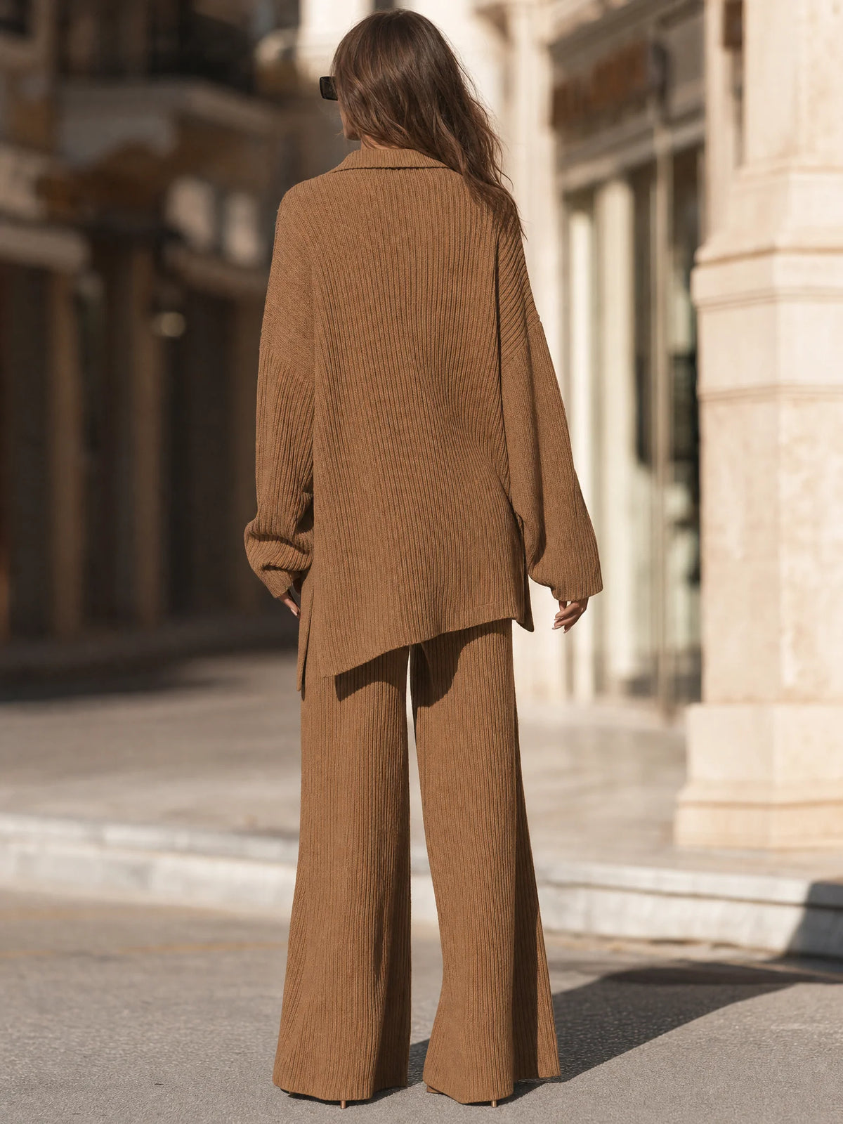 Women's Ribbed Polo Sweater and Wide-Leg Trouser Set in available colours – product view 5 | Hensley London