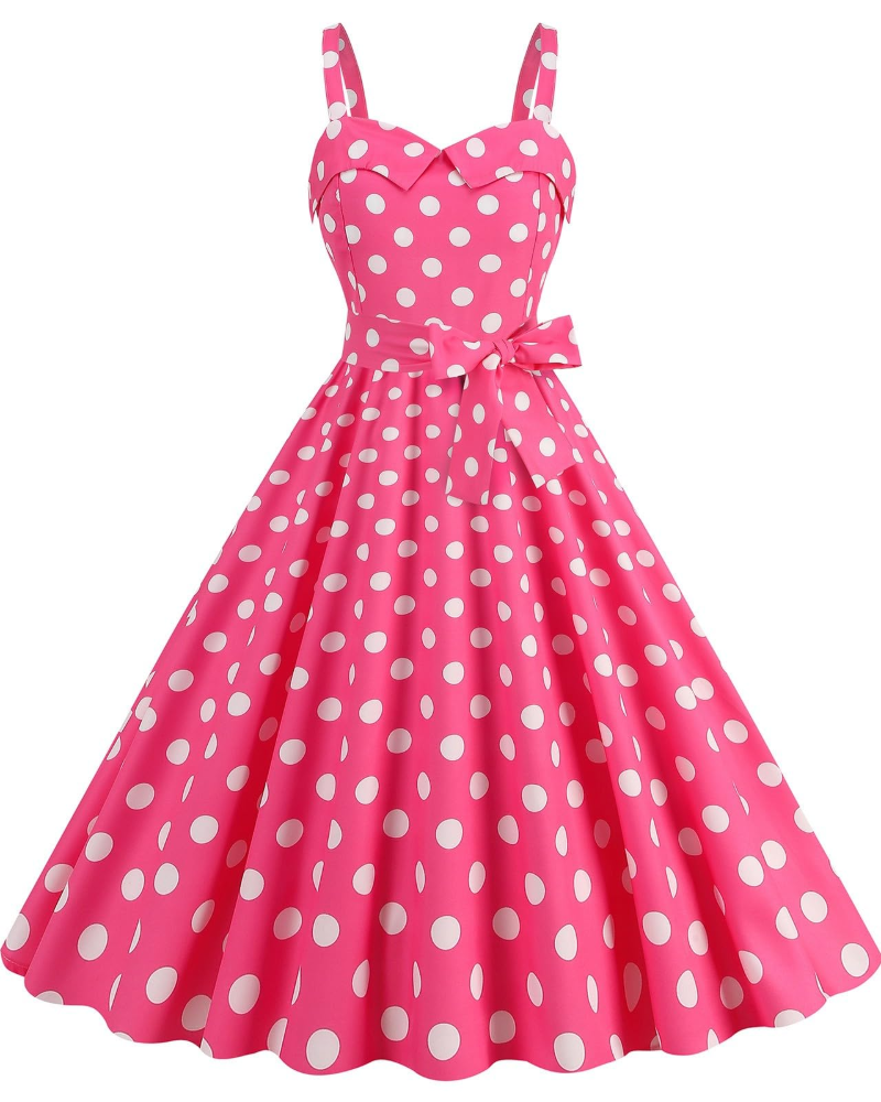 Women's Midi Dress Black and White Polkadot Lightweight Fabric - 15