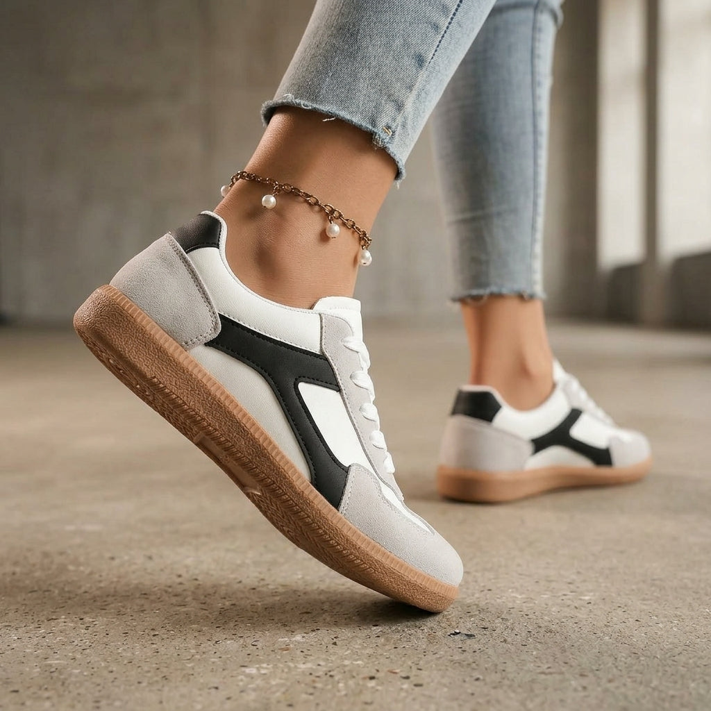 Women's Leather Low-Top Orthopedic Sneakers – angled view | Hensley London