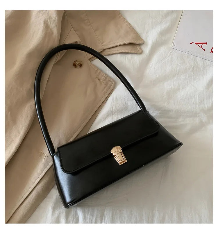 Variant image for Women's Black Shoulder Bag One Size Faux Leather Vintage Style-2