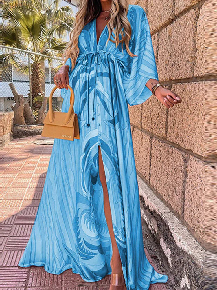Women's Maxi Dress Blue Size M Lightweight Fabric-2