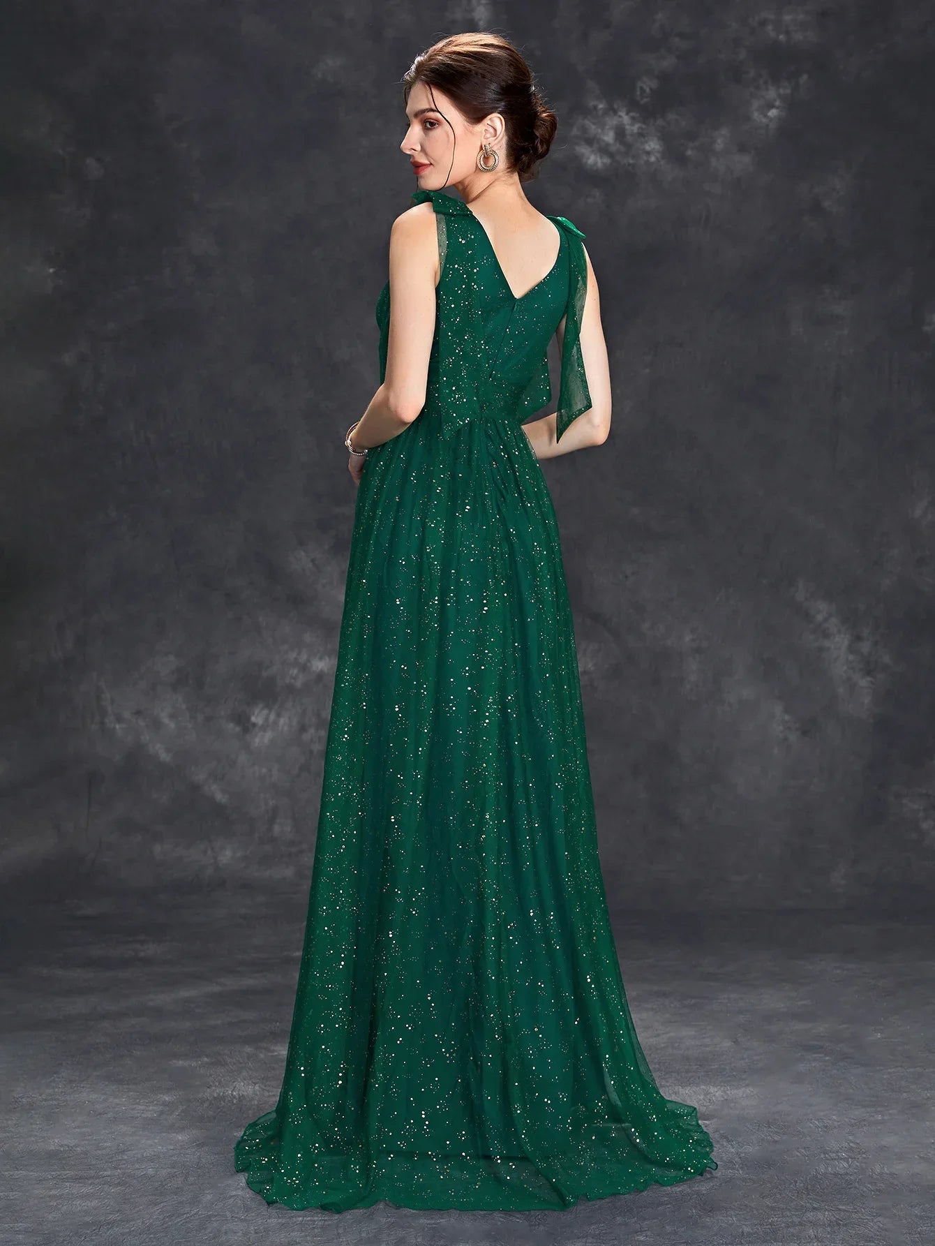 Women's Evening Gown Black Sheer Glitter A-Line-3