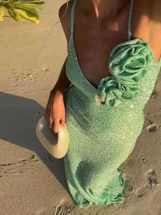 Women's Evening Dress Black Sequin Gown-2