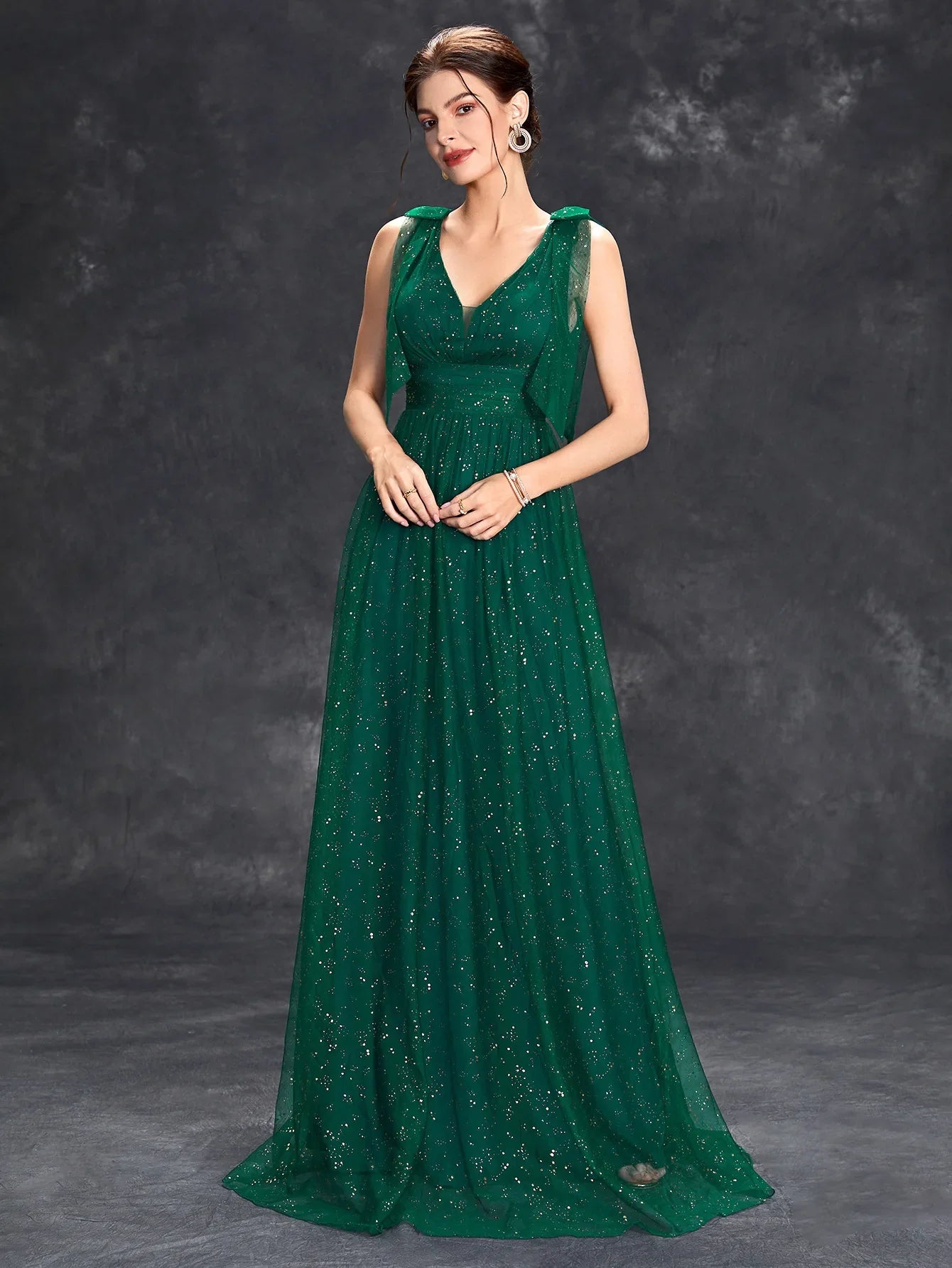 Women's Evening Gown Black Sheer Glitter A-Line-2