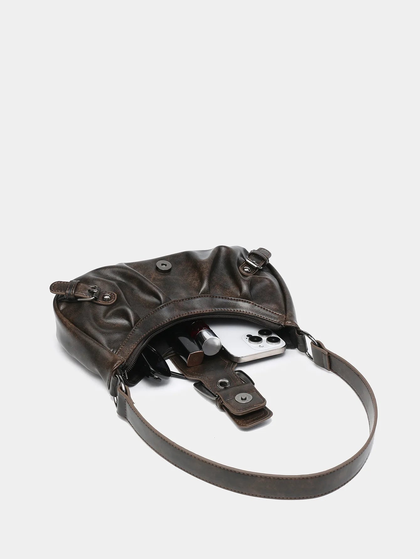 Women's Shoulder Bag Brown One Size Leather Retro Style-3