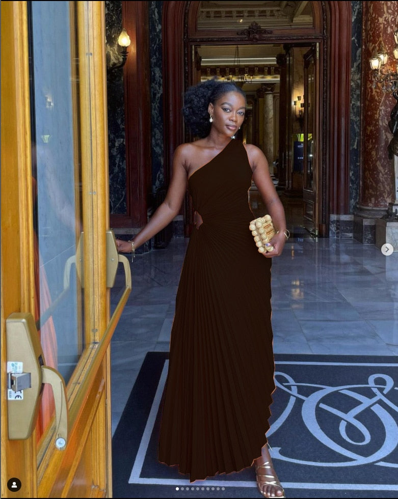 Women's Evening Gown Black One-Shoulder Crepe-5