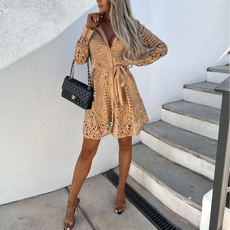 Women's Midi Dress Black Lace Elegant 1