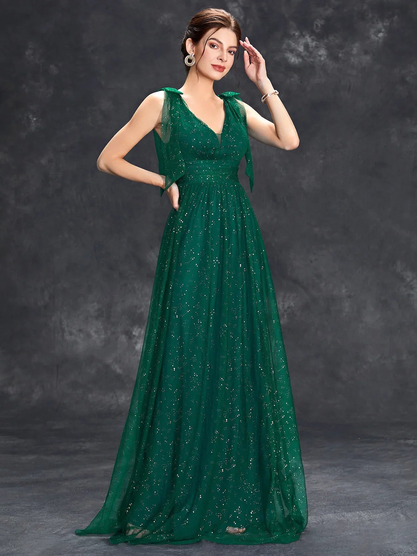 Women's Evening Gown Black Sheer Glitter A-Line-5