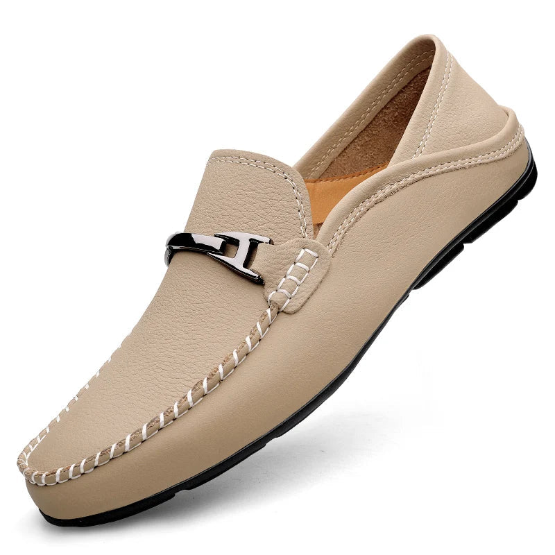 Men's Genuine Leather Slip-On Loafers – Cushioned Insole