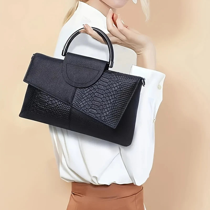Women's Crossbody Bag Black One Size PU Leather Alligator Pattern-4
