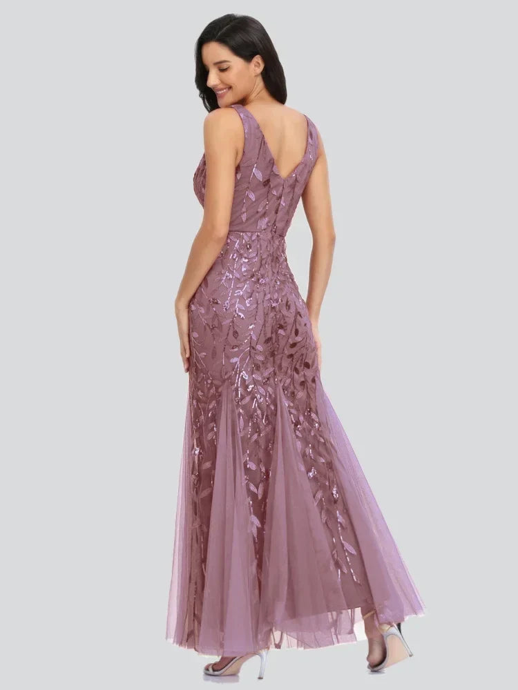 Women's Evening Gown Black Chiffon Sequin Floor-Length-6