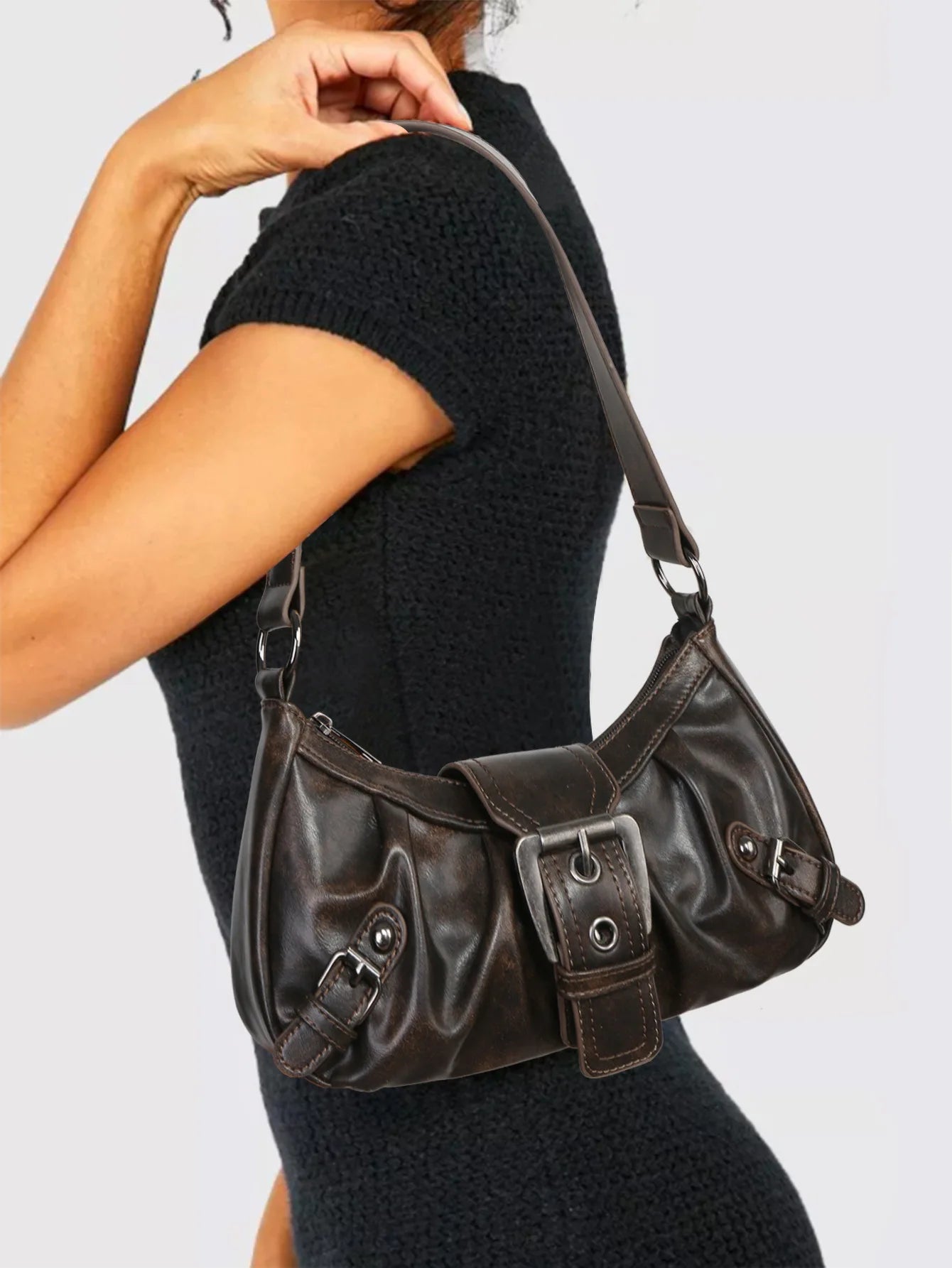 Women's Shoulder Bag Brown One Size Leather Retro Style-2