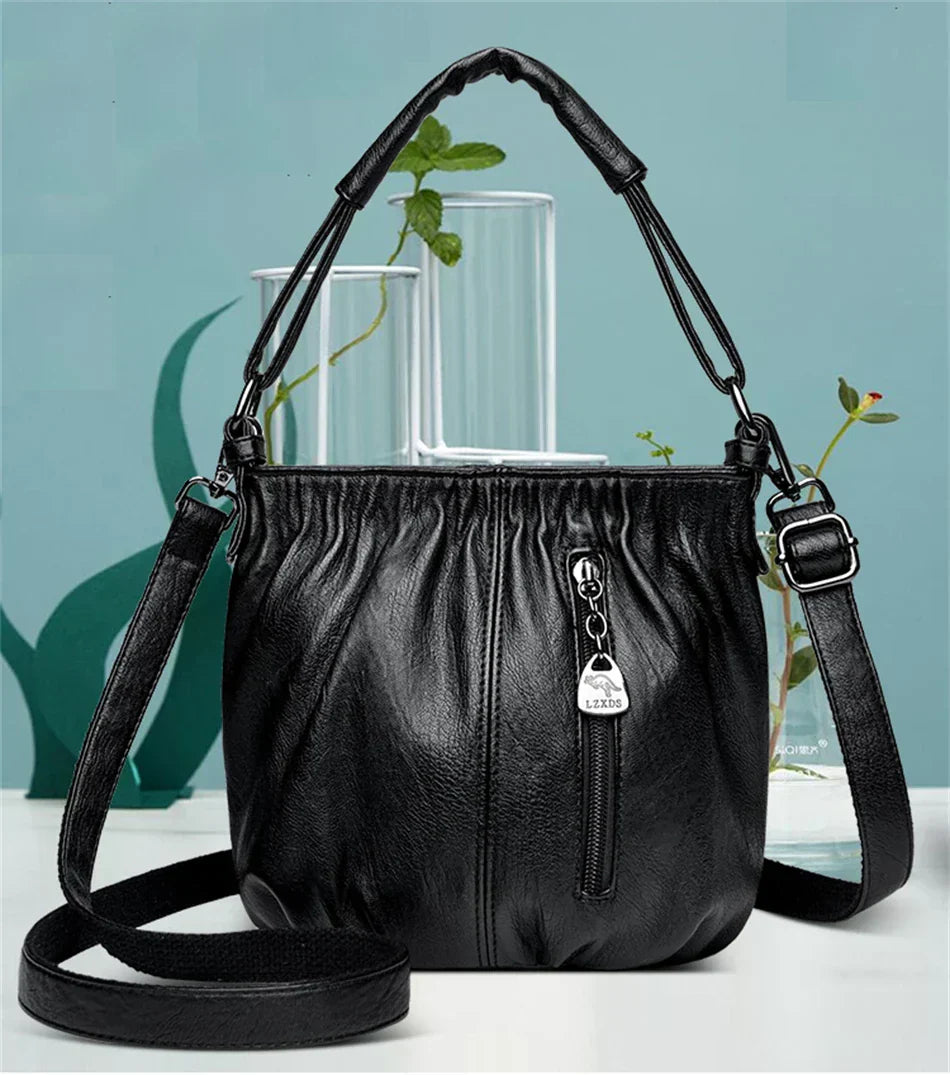 Women's Black Shoulder Bag One Size Soft Material-3