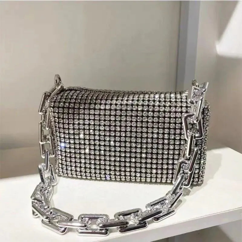 Women's Crossbody Bag Black Mini Size 6.3x3.54 Inch Faux Rhinestone-2