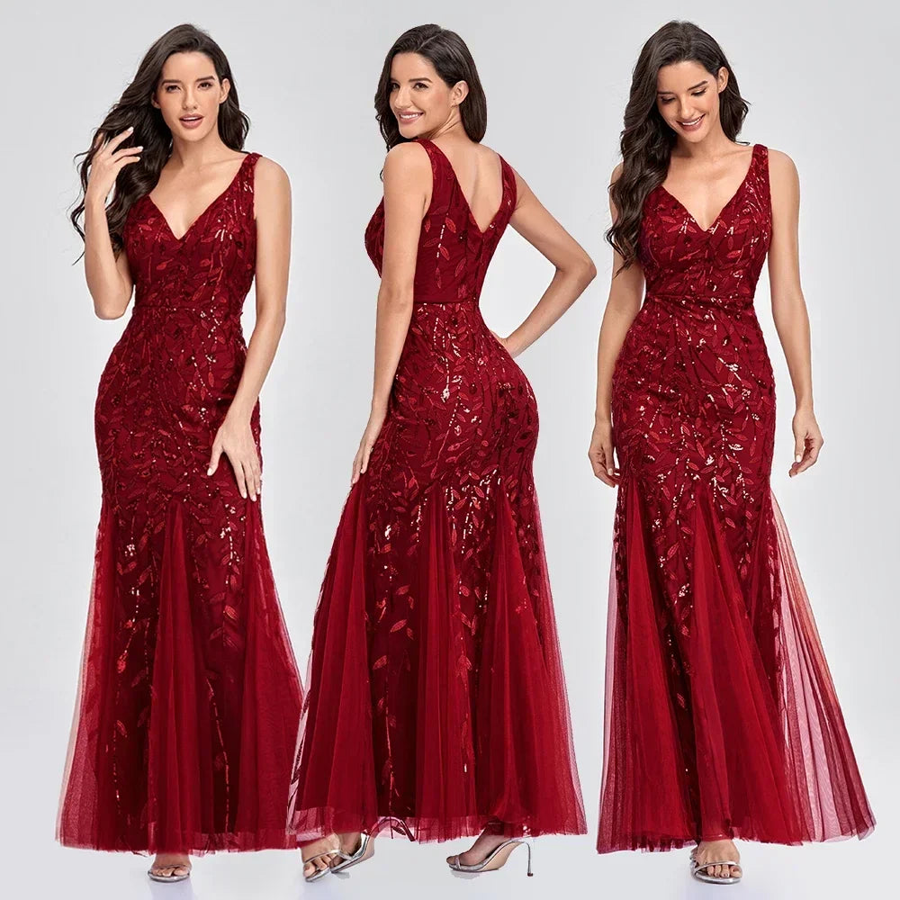 Variant image for Women's Evening Gown Black Chiffon Sequin Floor-Length-16