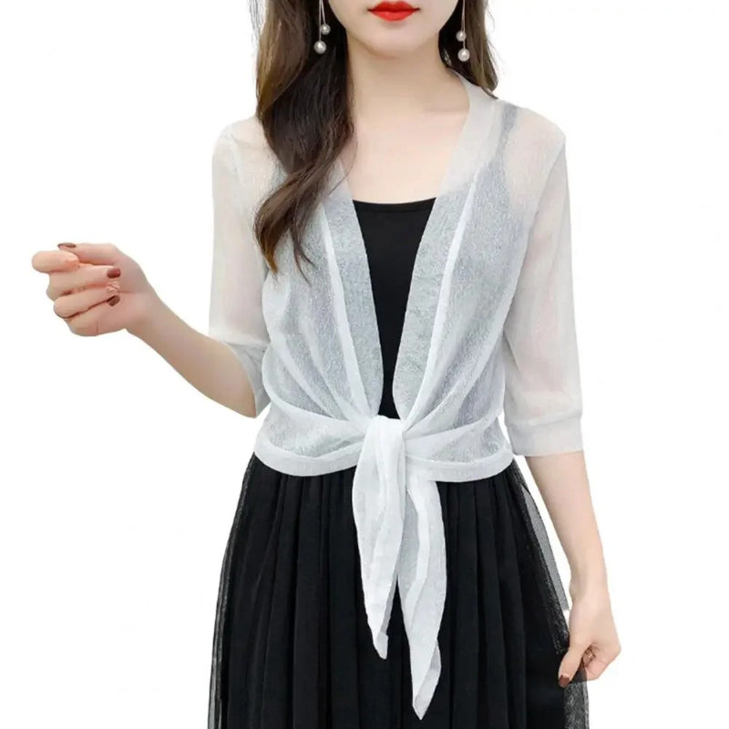 See-through Glittery Front Lace-up Summer Cardigan 5