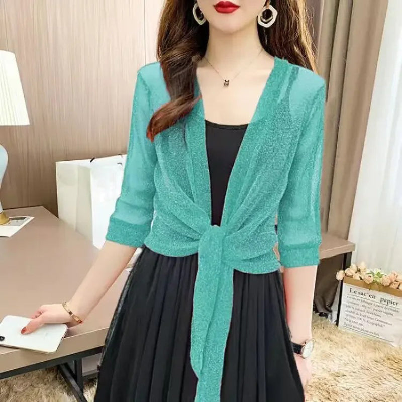 See-through Glittery Front Lace-up Summer Cardigan 8