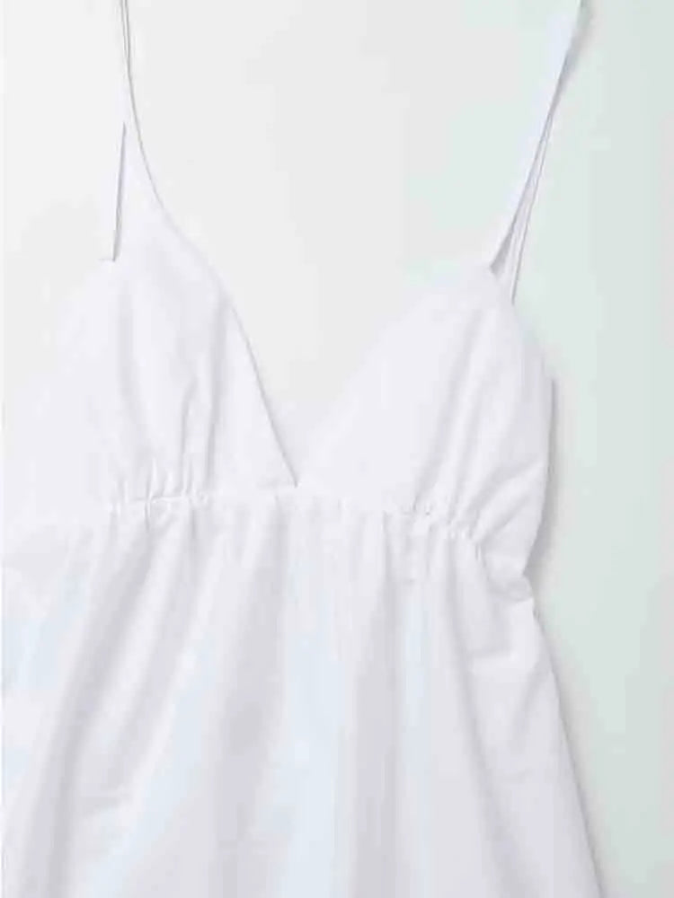 Women's Maxi Dress White Cotton Backless Spaghetti Strap-6