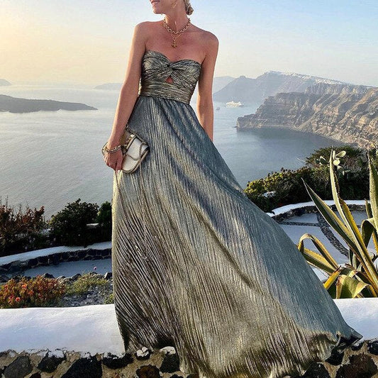 Women's Evening Gown Black Satin Strapless A-Line-2