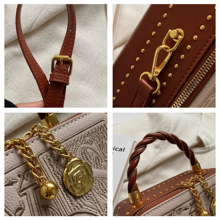 Women's Vintage Boxy Crossbody Bag | Structured Pebbled Leather Look