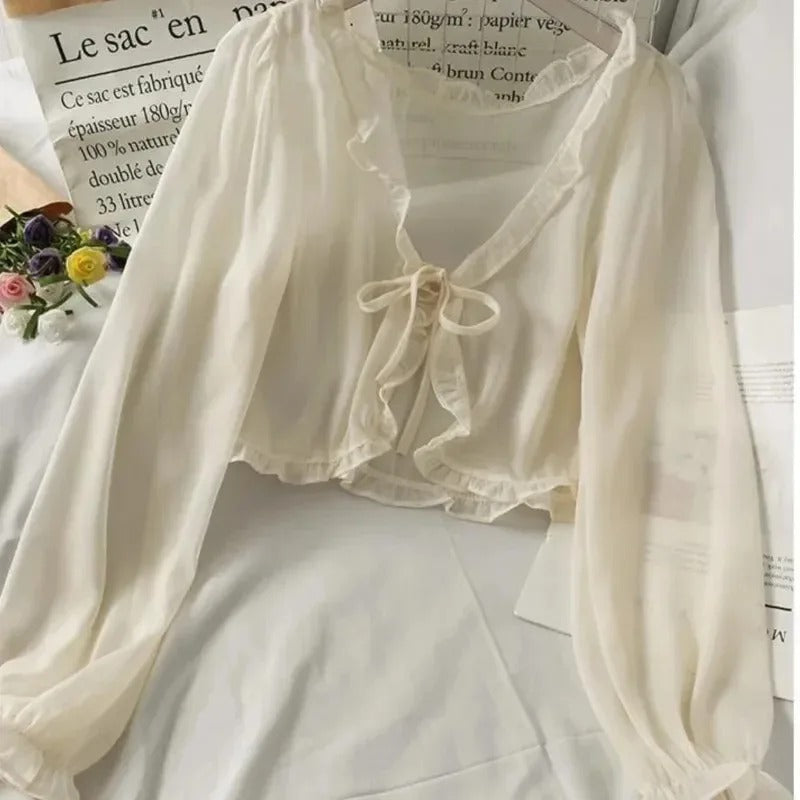 Sheer Summer Lace Tie Front Long Sleeve Cardigan for Women 3