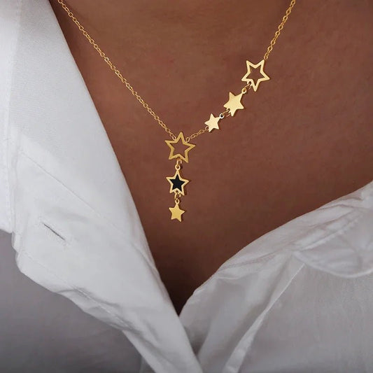 Shooting Star Gold Necklace with Dangling Stars – Elegant Gold Chain Jewelry for Women