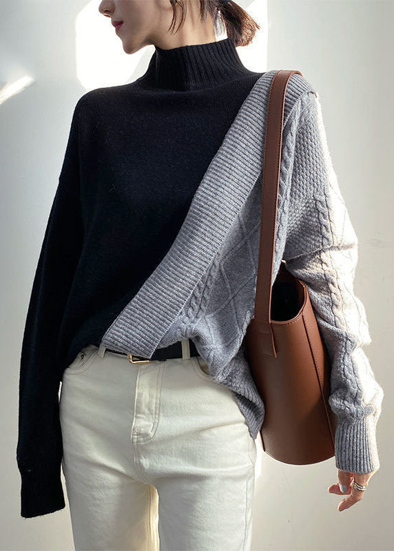 Women's Casual Sweater Black Grey Knit - 1