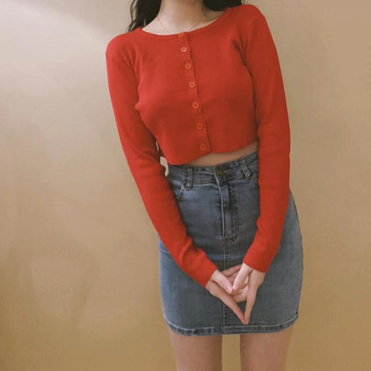 Simple Button-down Crop Top Cardigan 1
