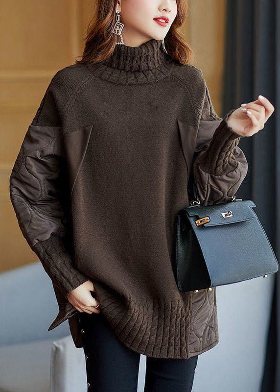 Women's Sweater Chocolate Turtleneck Loose Fit Polyester - 3