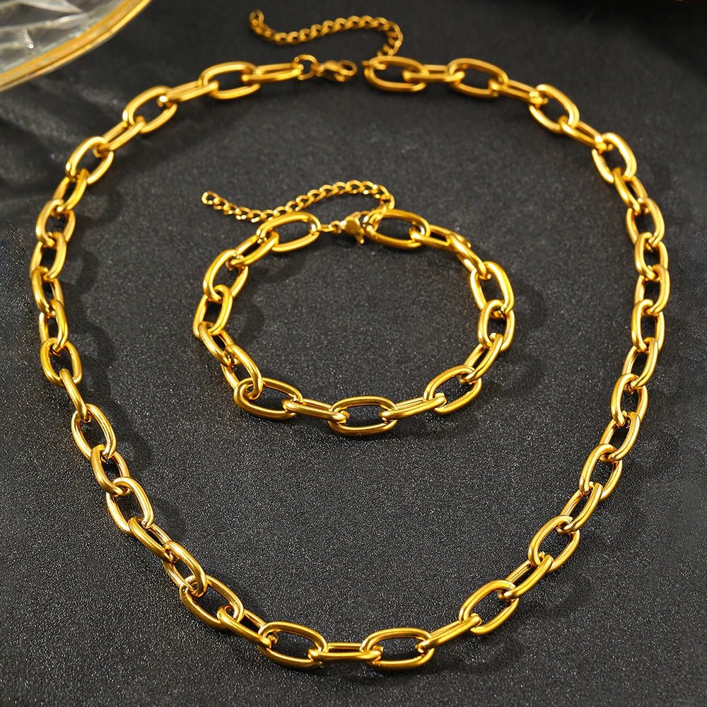 Simple Paperclip Necklace & Bracelet Set - Minimalist Gold and Silver Jewelry for Women