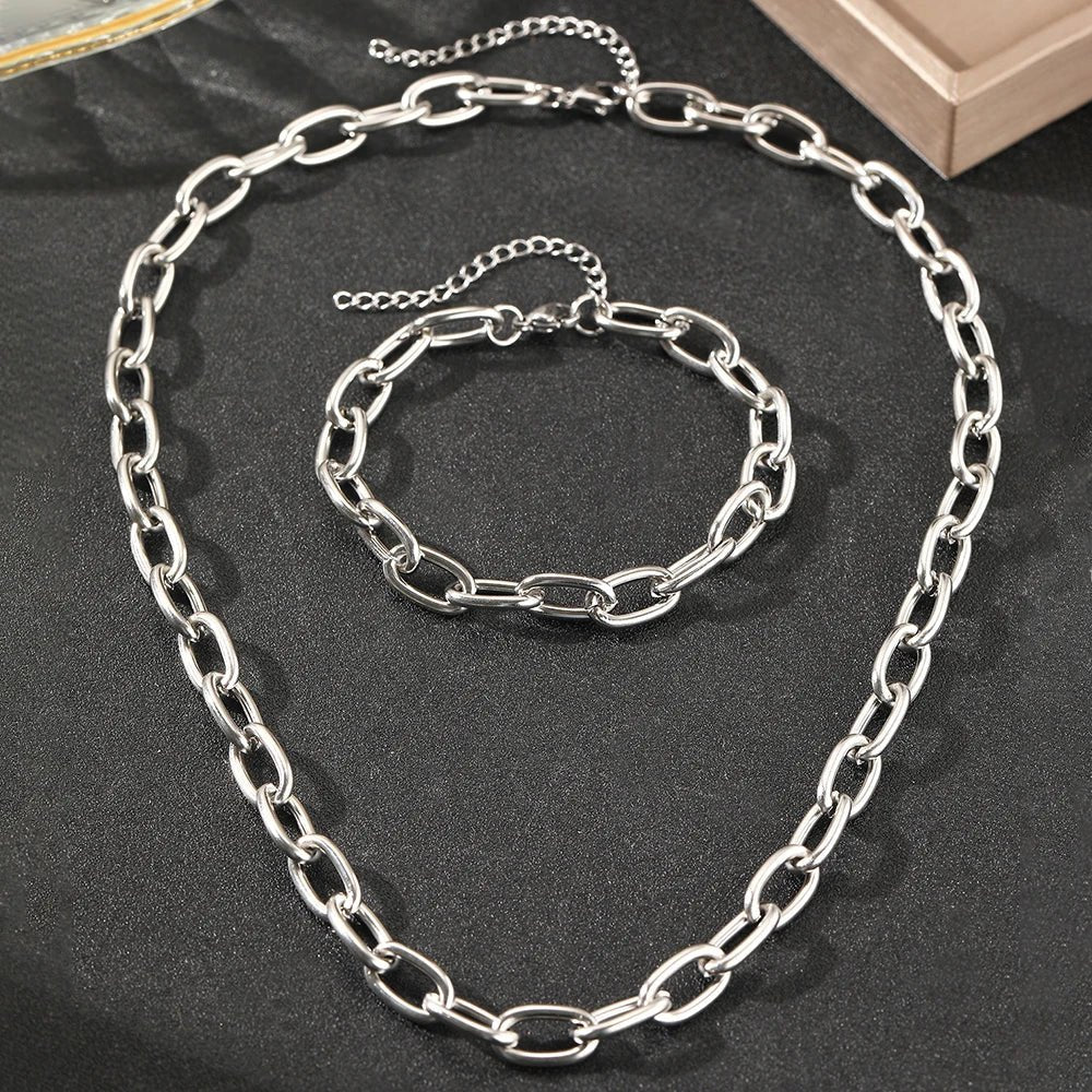 Simple Paperclip Necklace & Bracelet Set - Minimalist Gold and Silver Jewelry for Women