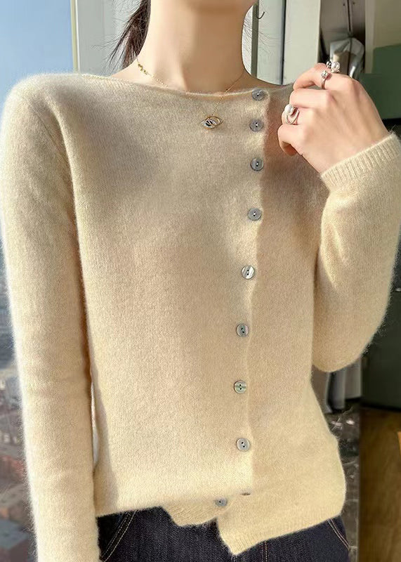 Women's Sweater Yellow Wool Blend O Neck - 2