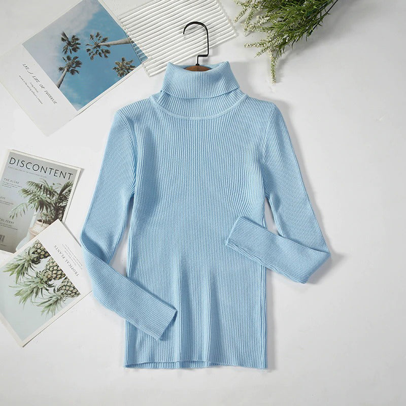 Slim-fit Solid Colored Knitted Turtleneck Pullover Sweaters 14