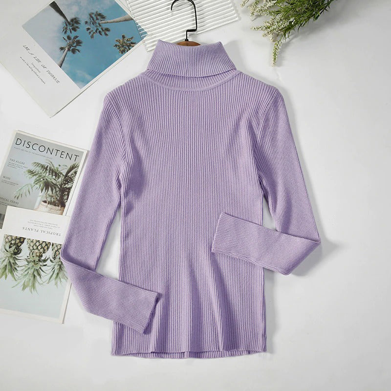 Slim-fit Solid Colored Knitted Turtleneck Pullover Sweaters 9