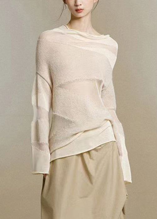 Women's Turtleneck Top Beige Knit - 3