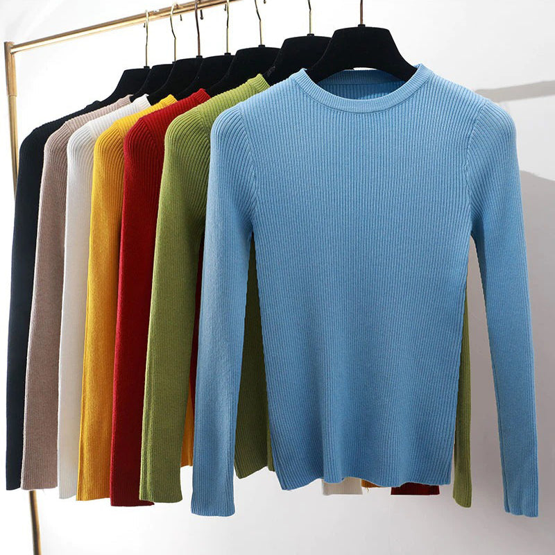 Slim Fit O-Neck Knitted Long Sleeve Pullover Sweaters 3
