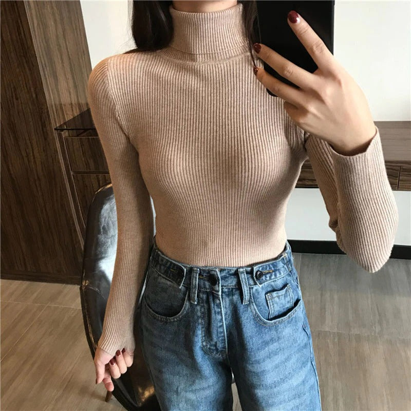 Soft and Warm Turtle Neck Long Sleeve Slim Sweaters 0