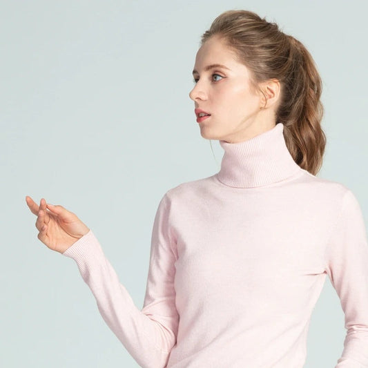 Solid Knitted Turtleneck Winter Top Sweater 0