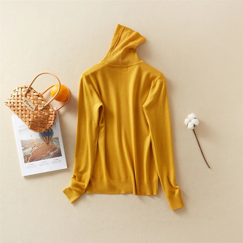 Solid Knitted Turtleneck Winter Top Sweater 10