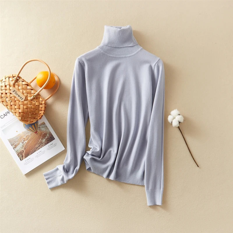 Solid Knitted Turtleneck Winter Top Sweater 11