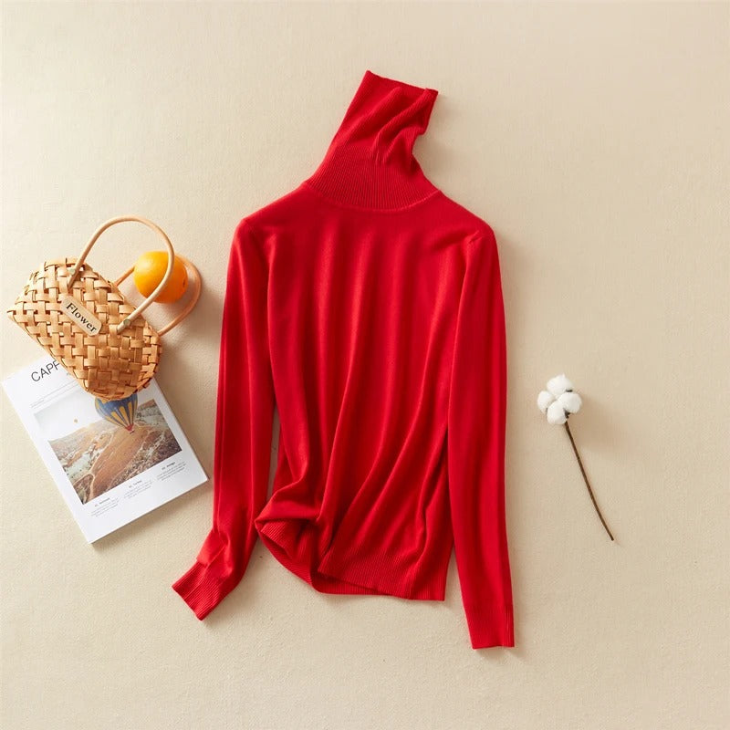 Solid Knitted Turtleneck Winter Top Sweater 12
