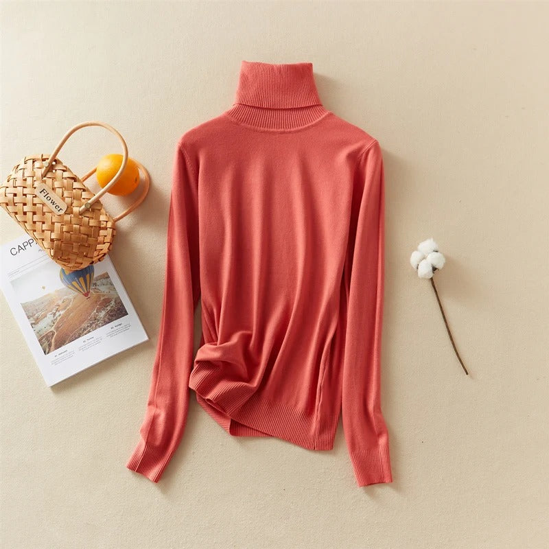 Solid Knitted Turtleneck Winter Top Sweater 13