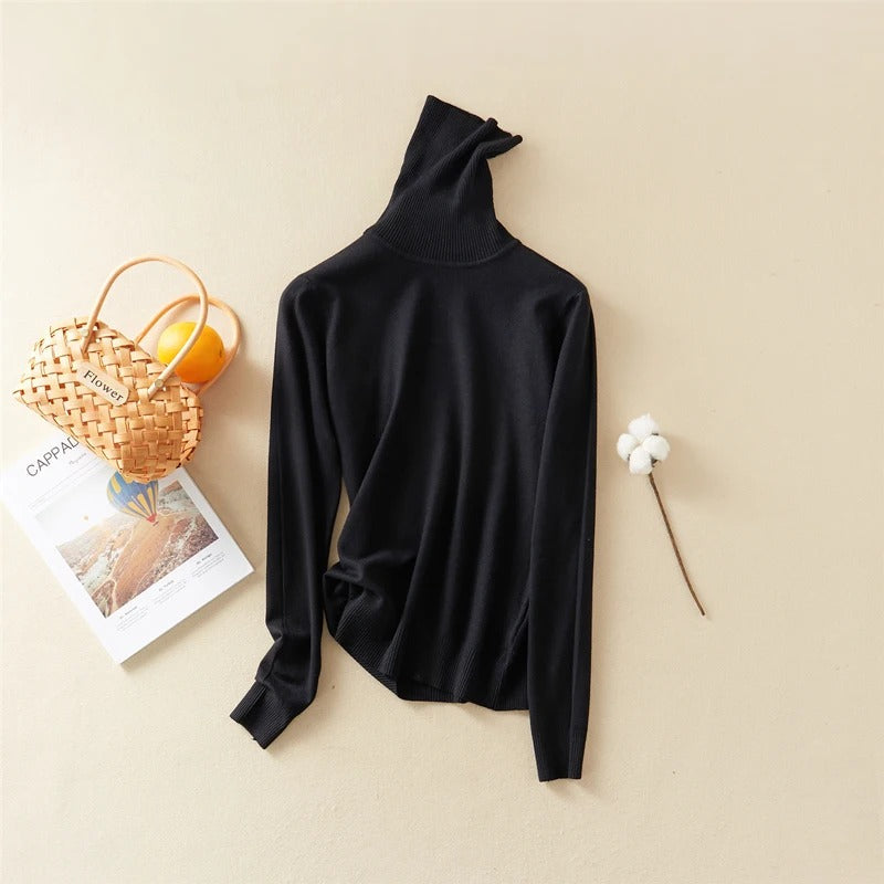Solid Knitted Turtleneck Winter Top Sweater 14