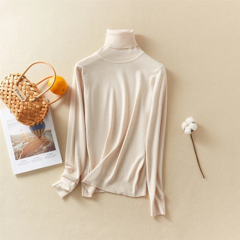 Solid Knitted Turtleneck Winter Top Sweater 15