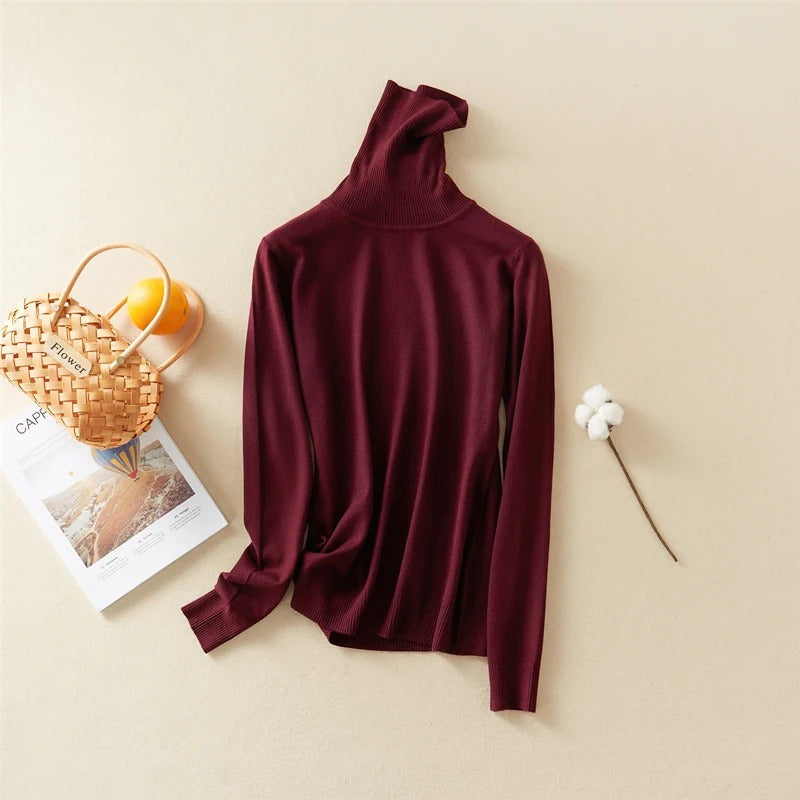 Solid Knitted Turtleneck Winter Top Sweater 17