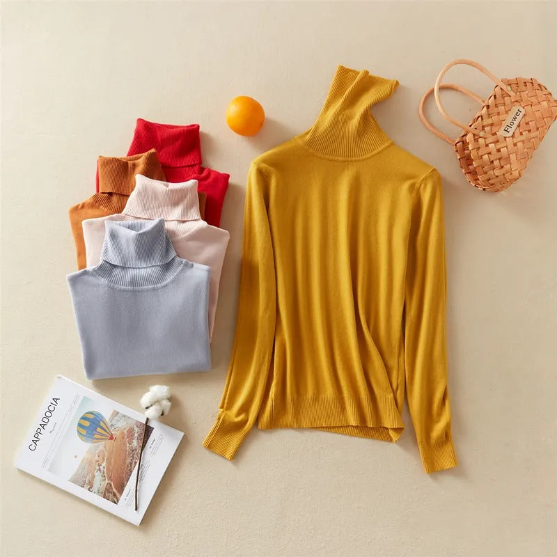 Solid Knitted Turtleneck Winter Top Sweater 3