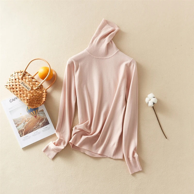 Solid Knitted Turtleneck Winter Top Sweater 5
