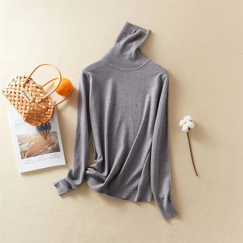 Solid Knitted Turtleneck Winter Top Sweater 8