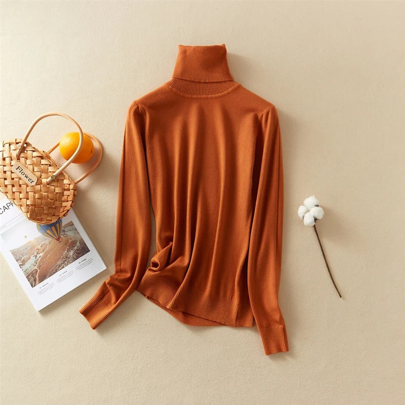 Solid Knitted Turtleneck Winter Top Sweater 9