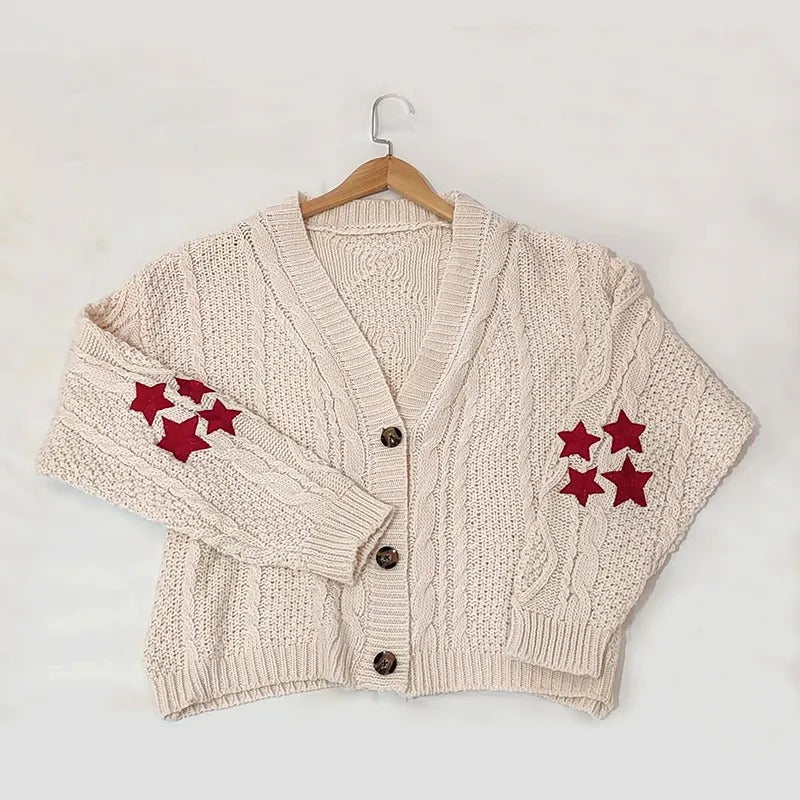 Star Embroidered Knitted Cardigan Sweater 3